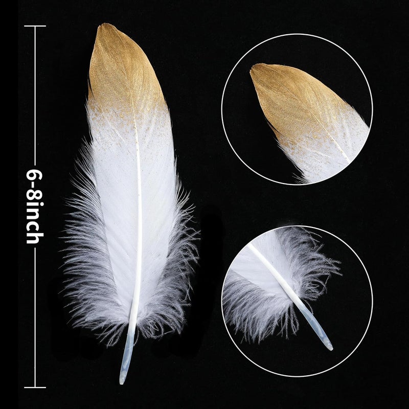 Larryhot Dipped Gold & White Goose Feathers for Crafts - 6-8 inch 60 pcs Natural Feathers for Wedding Party Decorations,DIY Crafts and Table Centerpiece(Gold & White) - Image 3